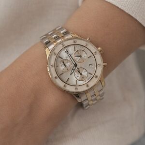 Bulova Silver Chronograph Watch Crystal Bezel Stainless Steel EUC